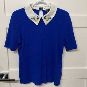 Sweater top with embroidered collar